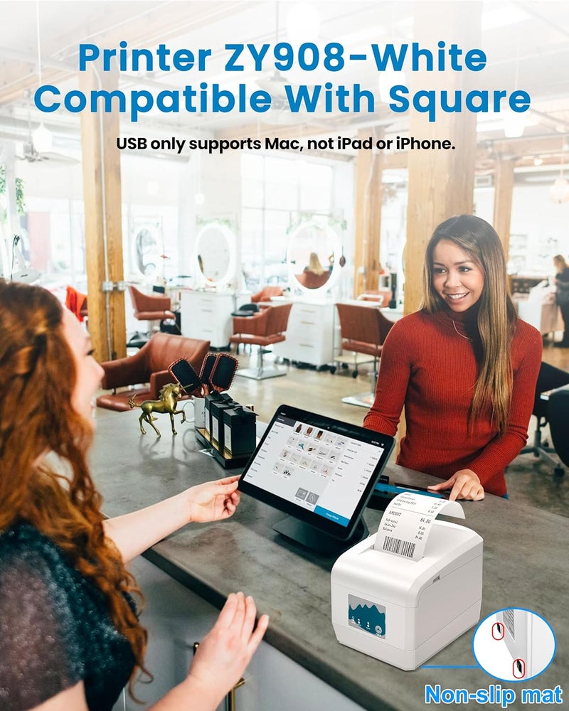 ZYWELL ZY908 Thermal Receipt Printer Works with Android/Linux/Win, Auto-Cutter 80mm USB LAN POS Printer Use for Small Business/Restaurant (Not Support iOS) - Image 2